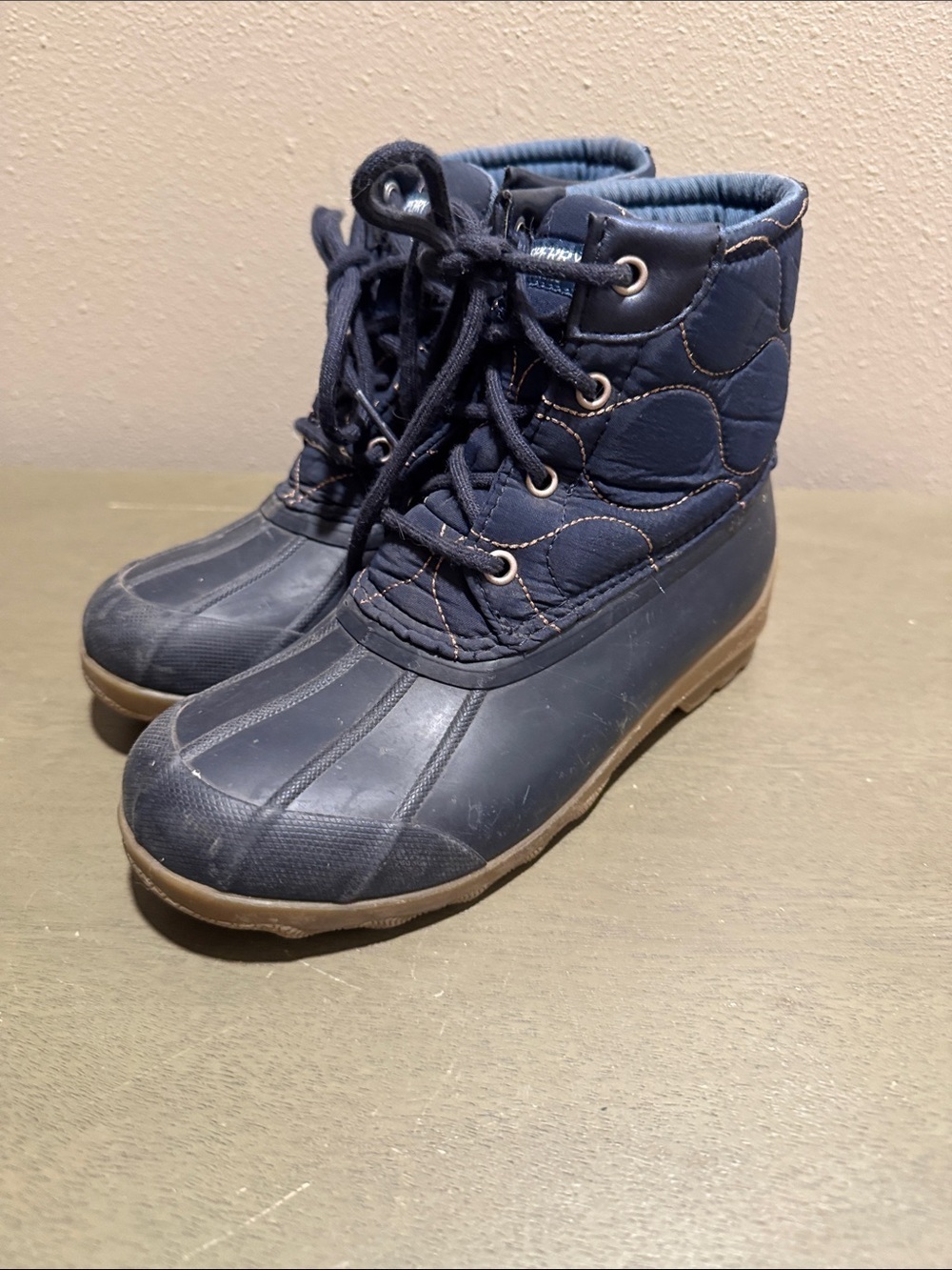 Sperry Navy Quilted Lace-Up Kids Rain Duck Boots size 2